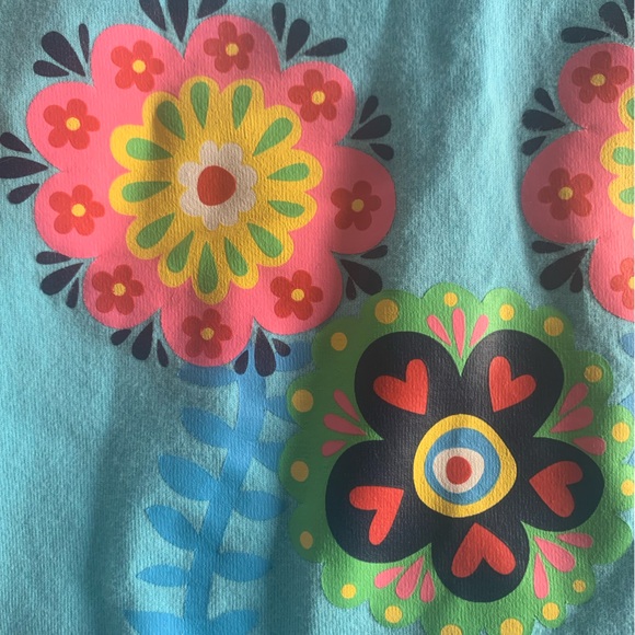 Hanna‎ Andersson Flower Power Short Sleeve Tee Shirt Blue Girls 12 Preloved - Picture 3 of 7